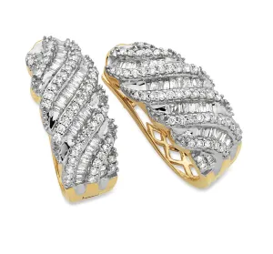 9ct Yellow Gold 1.00ct Diamond Swirl Hoop Earrings
