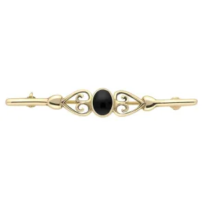 9ct Yellow Gold Whitby Jet Heart Bar Brooch