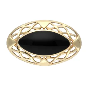 9ct Yellow Gold Whitby Jet Large Celtic Framed Brooch