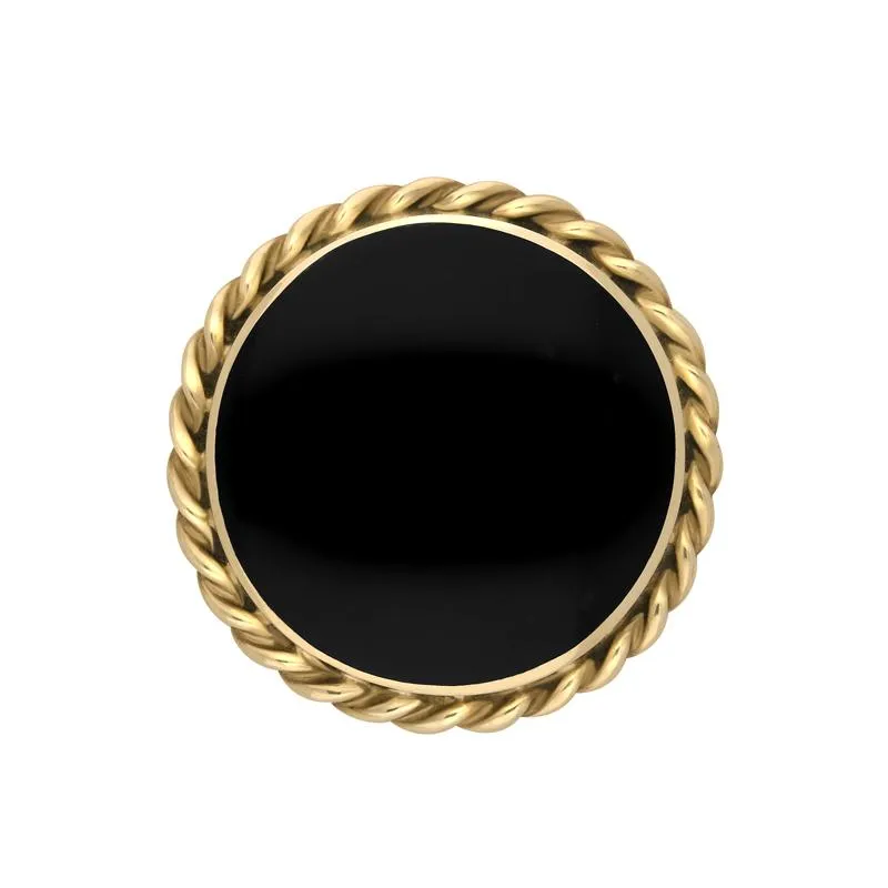9ct Yellow Gold Whitby Jet Round Rope Edge Brooch