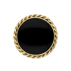 9ct Yellow Gold Whitby Jet Round Rope Edge Brooch