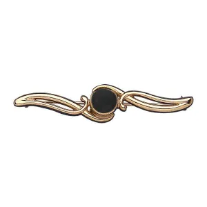 9ct Yellow Gold Whitby Jet Scroll Bar Brooch