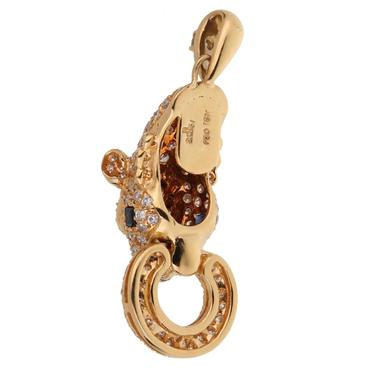 Adler Panther Diamond Sapphire 18k Yellow Gold Pendant