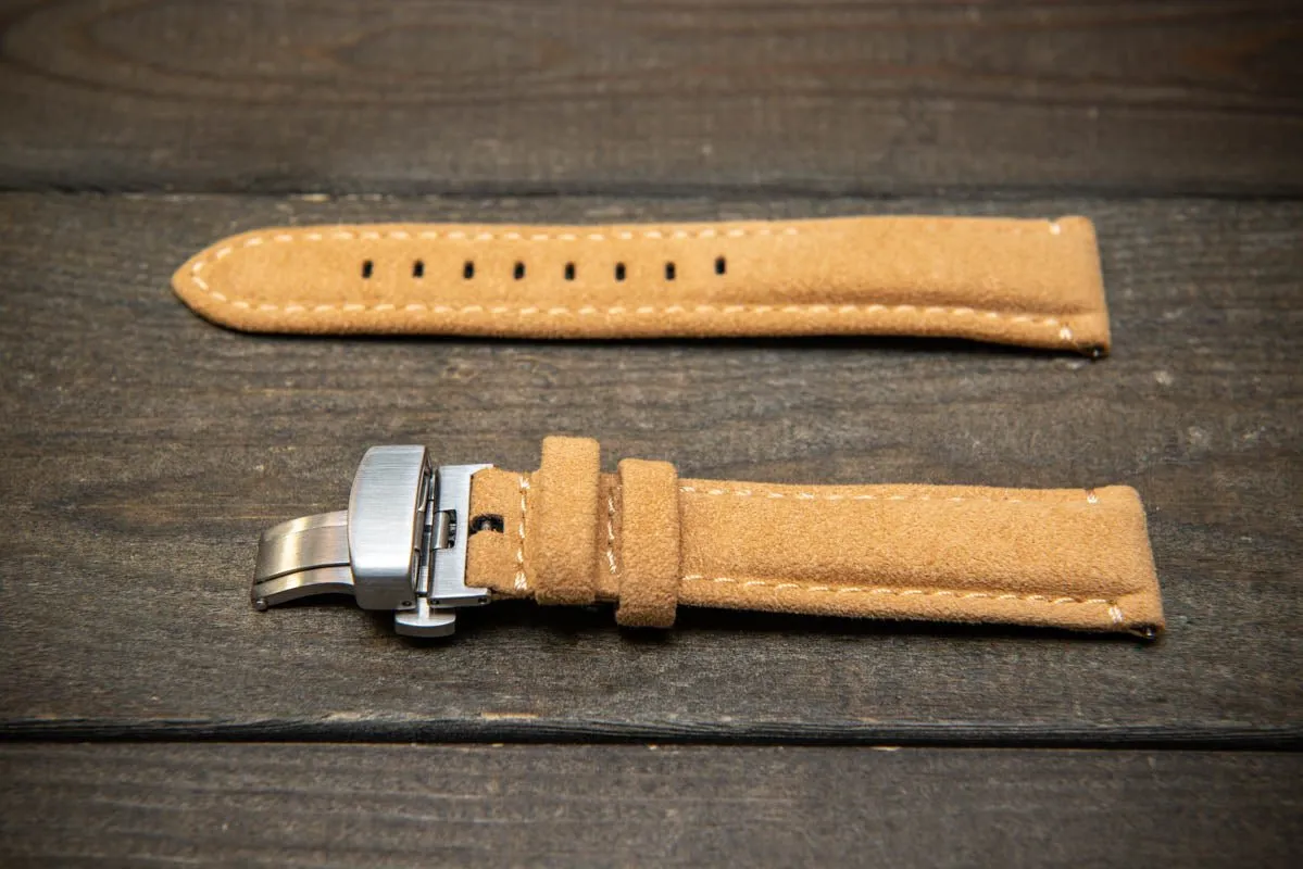 Alcantara Watch Strap, Premium Alcantara Watch Band 20 mm , 22 mm. Deployment clasp installed.