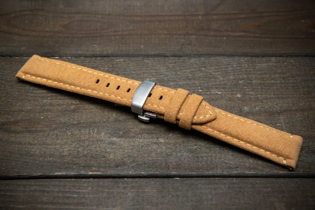 Alcantara Watch Strap, Premium Alcantara Watch Band 20 mm , 22 mm. Deployment clasp installed.
