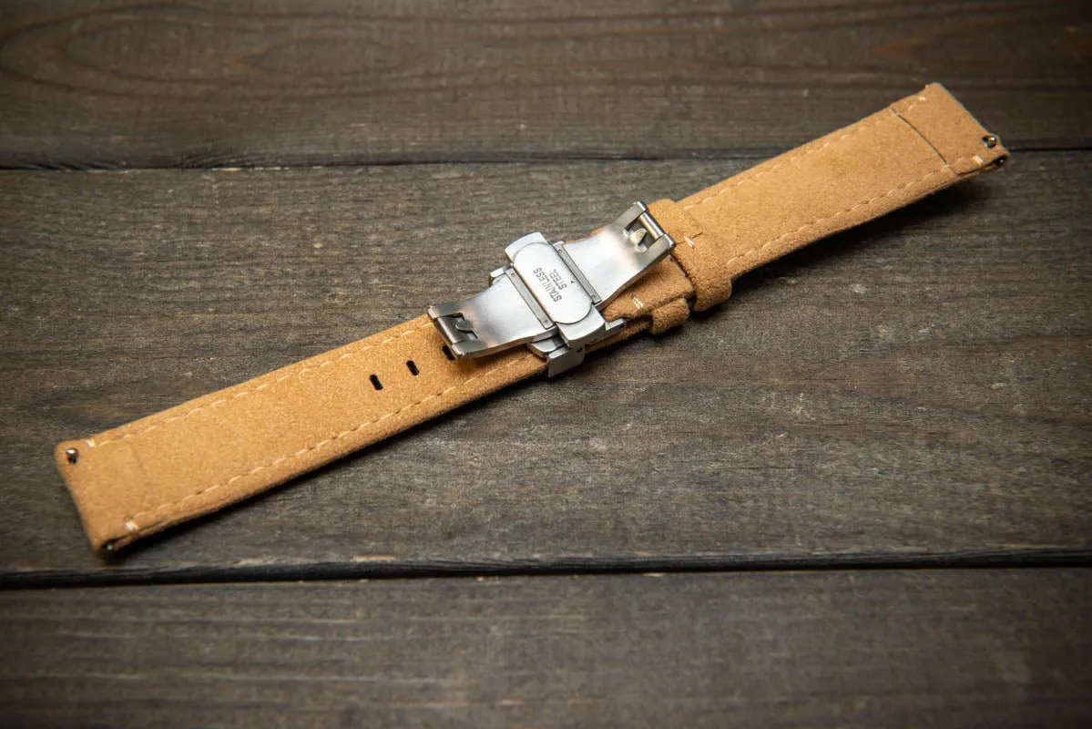 Alcantara Watch Strap, Premium Alcantara Watch Band 20 mm , 22 mm. Deployment clasp installed.