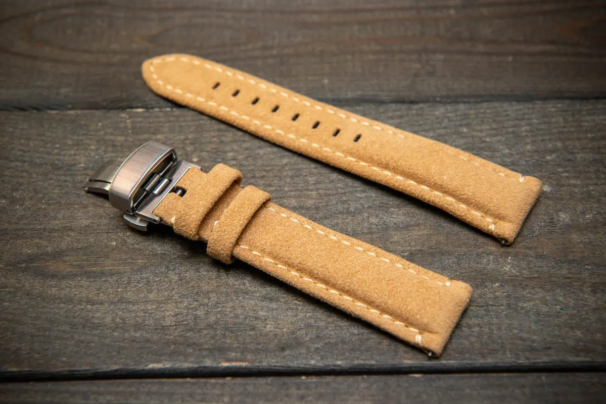 Alcantara Watch Strap, Premium Alcantara Watch Band 20 mm , 22 mm. Deployment clasp installed.