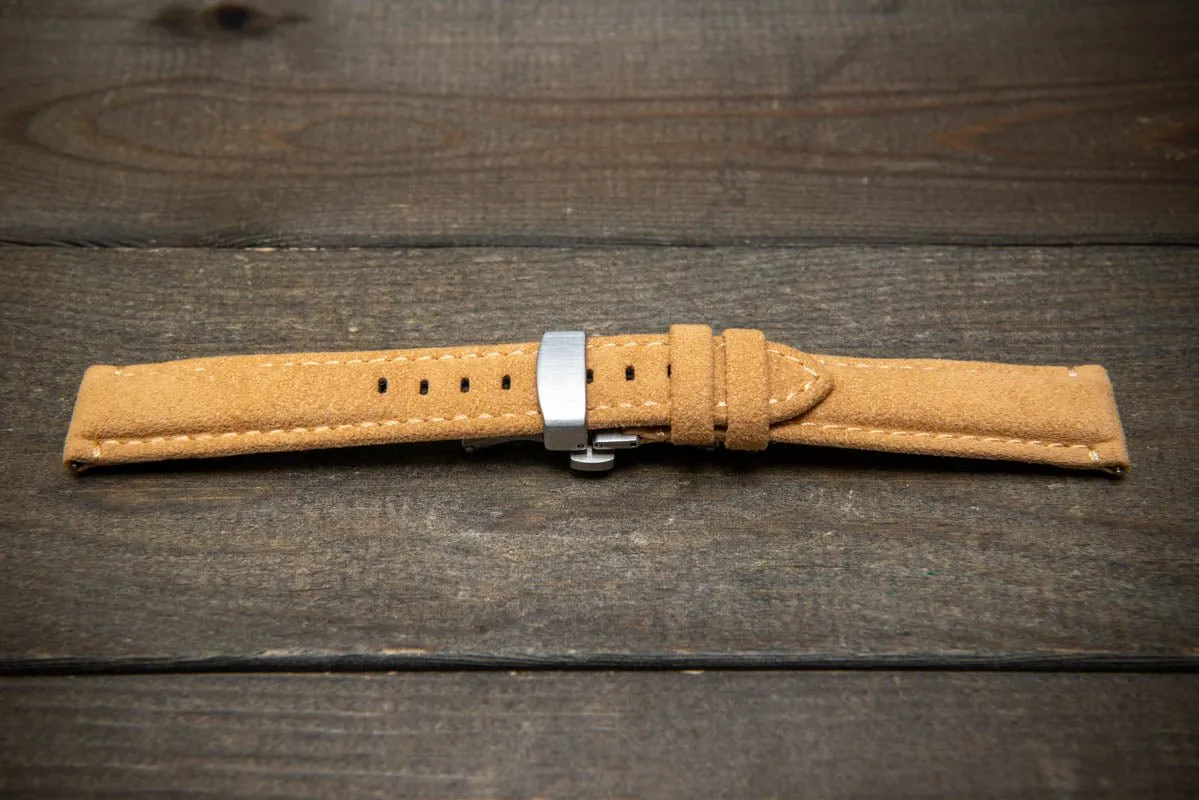 Alcantara Watch Strap, Premium Alcantara Watch Band 20 mm , 22 mm. Deployment clasp installed.