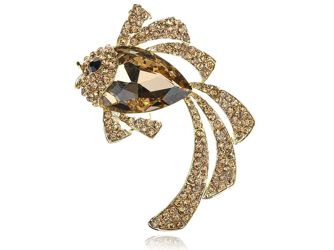 Alilang Golden Tone Light Topaz Colored Rhinestones Ocean Sea Goldenfish Brooch Pin