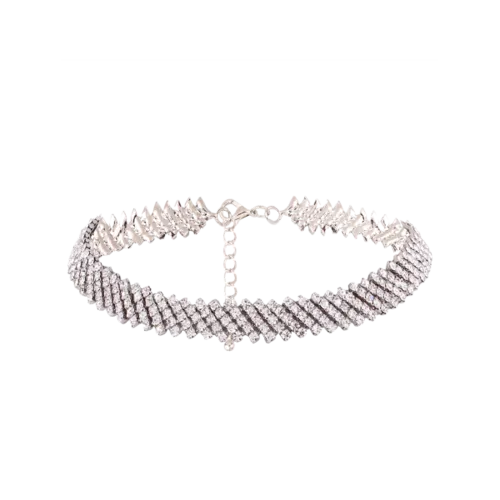 Alloy Rhinestone Choker Necklace - Silver
