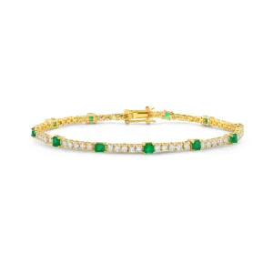 Alternate Diamond & Princess Cut Emerald Tennis Bracelet (4.00 ct.) 4-Prongs Setting in 14K Gold