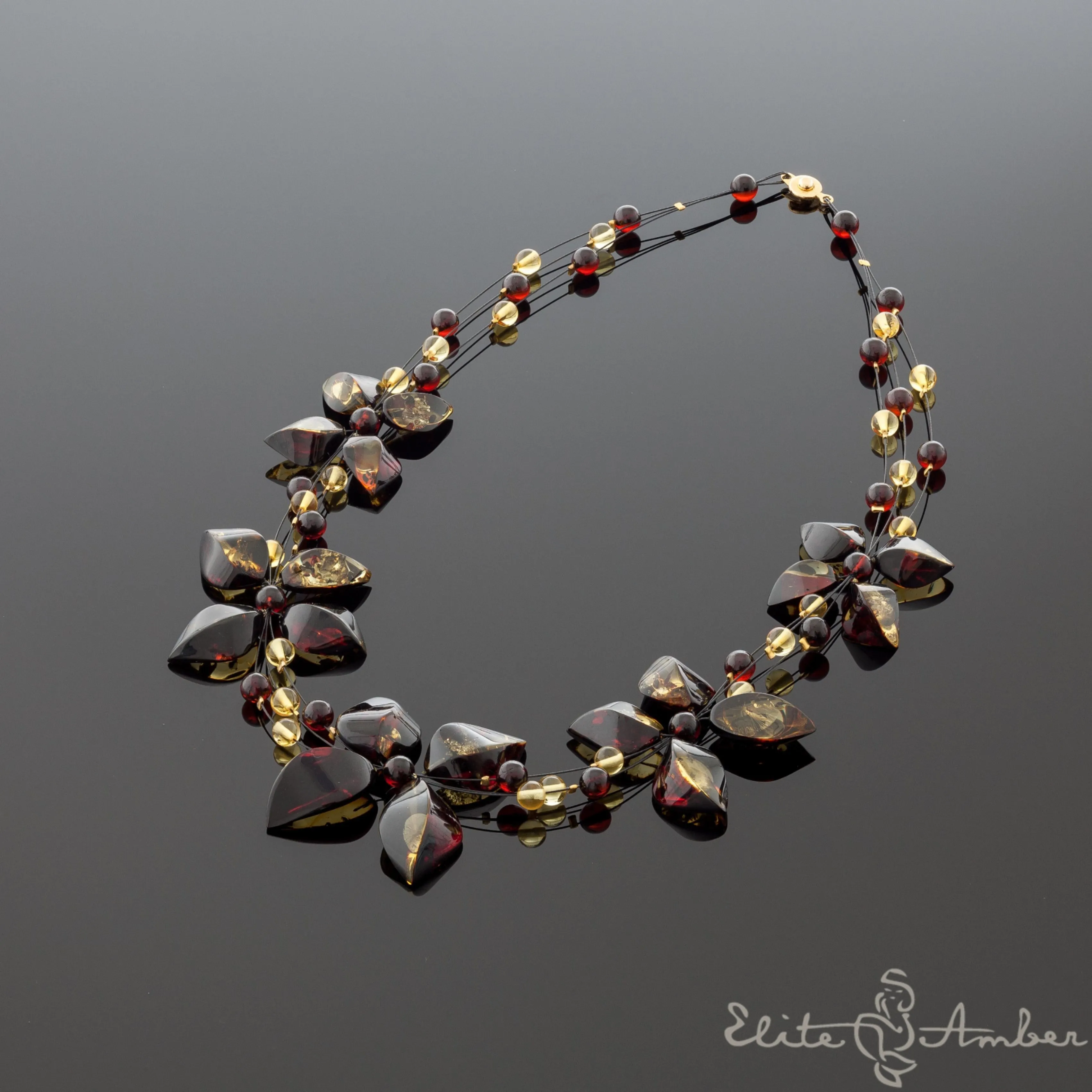 Amber necklace "Brilliant wind flowers"