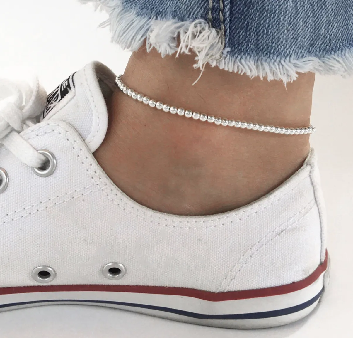 Anklet - Sterling Silver 2mm or 3mm bead size