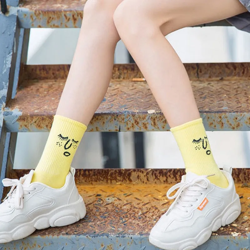 Anysox 5 Pairs One Size 5-9 Blue Unisex Wacky Expressions Style Trend Surprise Socks With Candy Colors Funny, Kawaii, Happy Girls Socks For Women
