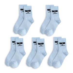 Anysox 5 Pairs One Size 5-9 Blue Unisex Wacky Expressions Style Trend Surprise Socks With Candy Colors Funny, Kawaii, Happy Girls Socks For Women