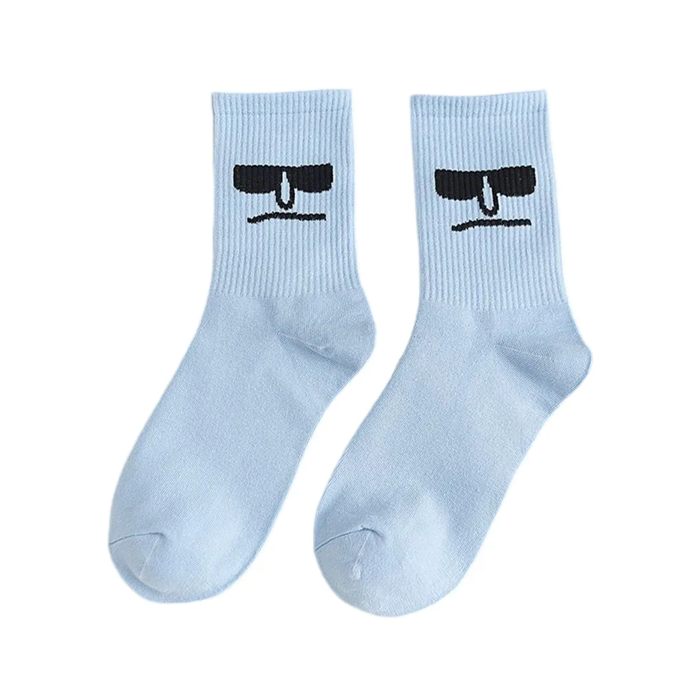 Anysox 5 Pairs One Size 5-9 Blue Unisex Wacky Expressions Style Trend Surprise Socks With Candy Colors Funny, Kawaii, Happy Girls Socks For Women