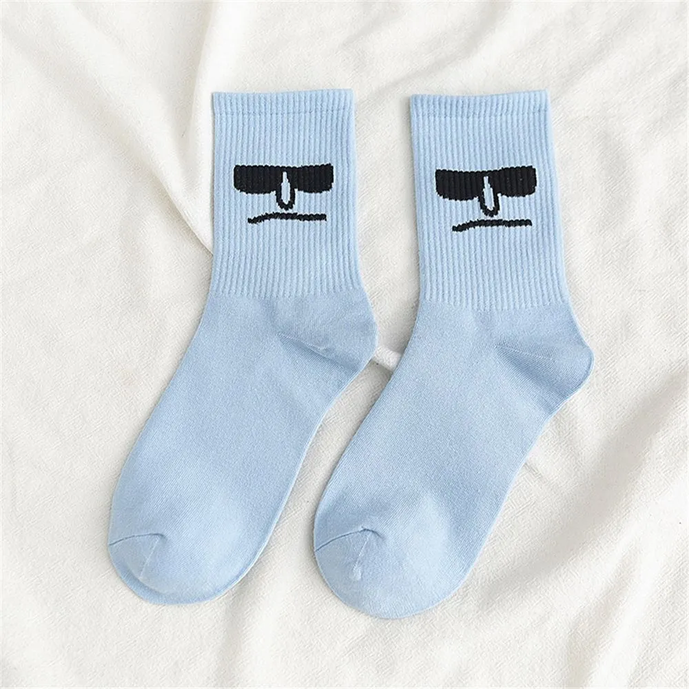 Anysox 5 Pairs One Size 5-9 Blue Unisex Wacky Expressions Style Trend Surprise Socks With Candy Colors Funny, Kawaii, Happy Girls Socks For Women