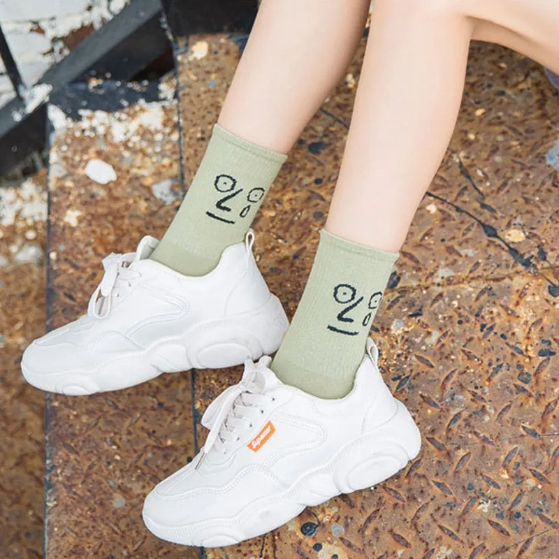 Anysox 5 Pairs One Size 5-9 Blue Unisex Wacky Expressions Style Trend Surprise Socks With Candy Colors Funny, Kawaii, Happy Girls Socks For Women