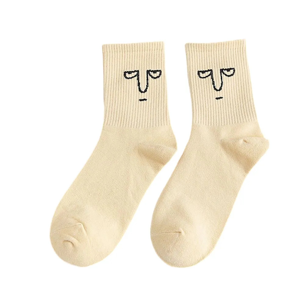 Anysox 5 Pairs One Size 5-9 Milk White Unisex Wacky Expressions Trend Surprise Socks With Candy Colors Funny, Kawaii, Happy Girls Socks For Women