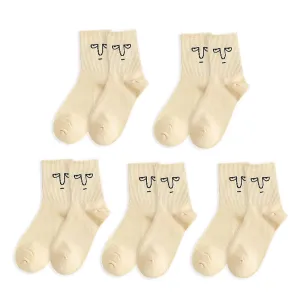 Anysox 5 Pairs One Size 5-9 Milk White Unisex Wacky Expressions Trend Surprise Socks With Candy Colors Funny, Kawaii, Happy Girls Socks For Women