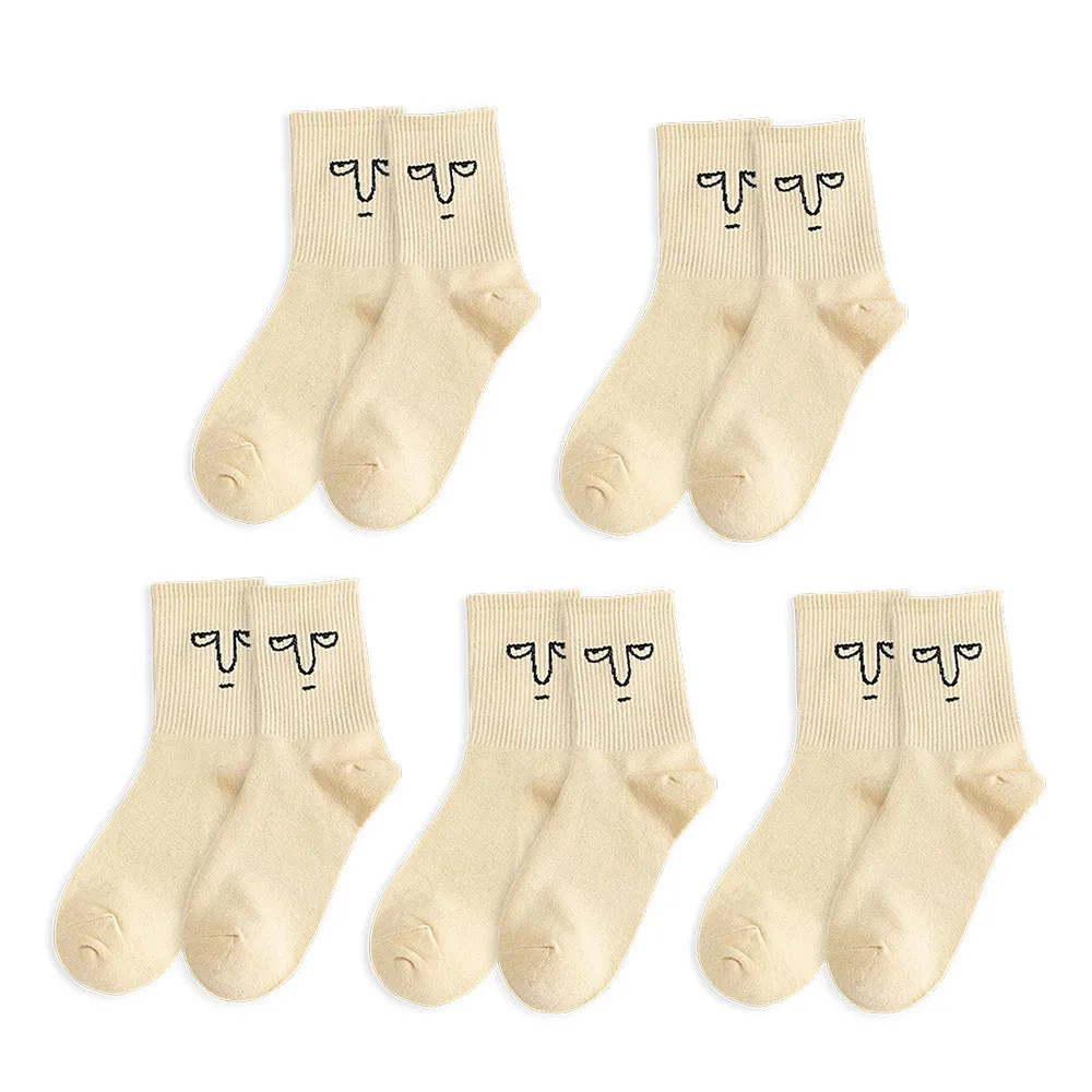 Anysox 5 Pairs One Size 5-9 Milk White Unisex Wacky Expressions Trend Surprise Socks With Candy Colors Funny, Kawaii, Happy Girls Socks For Women