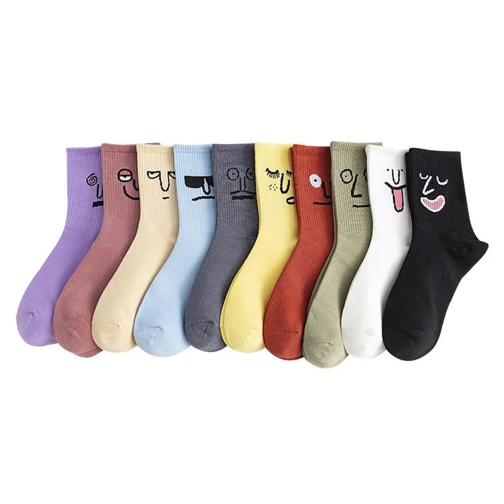 Anysox 5 Pairs One Size 5-9 Pink Unisex Wacky Expressions Style Trend Surprise Socks With Candy Colors Funny, Kawaii, Happy Girls Socks For Women