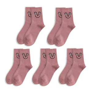 Anysox 5 Pairs One Size 5-9 Pink Unisex Wacky Expressions Style Trend Surprise Socks With Candy Colors Funny, Kawaii, Happy Girls Socks For Women