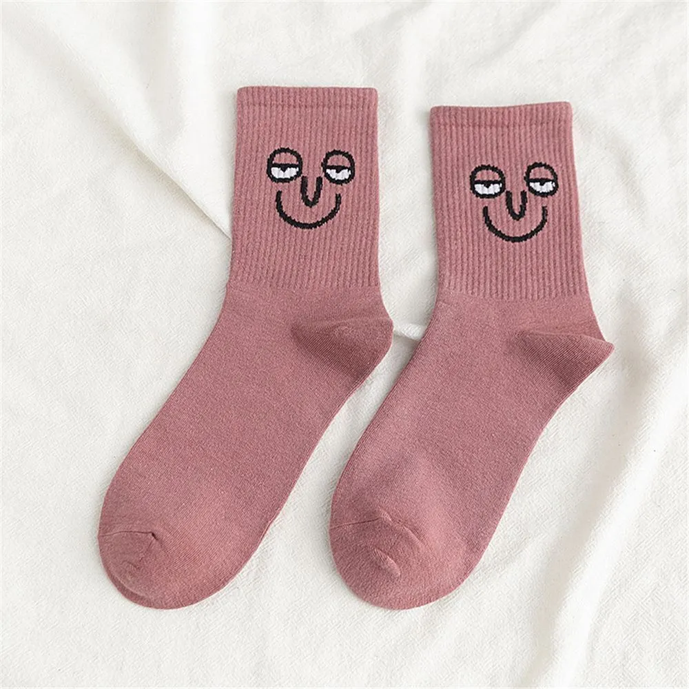 Anysox 5 Pairs One Size 5-9 Pink Unisex Wacky Expressions Style Trend Surprise Socks With Candy Colors Funny, Kawaii, Happy Girls Socks For Women