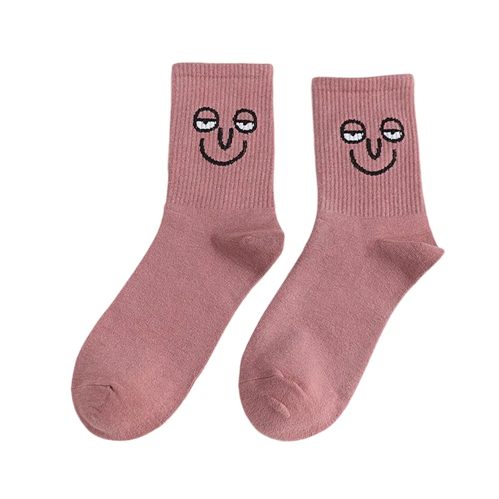 Anysox 5 Pairs One Size 5-9 Pink Unisex Wacky Expressions Style Trend Surprise Socks With Candy Colors Funny, Kawaii, Happy Girls Socks For Women