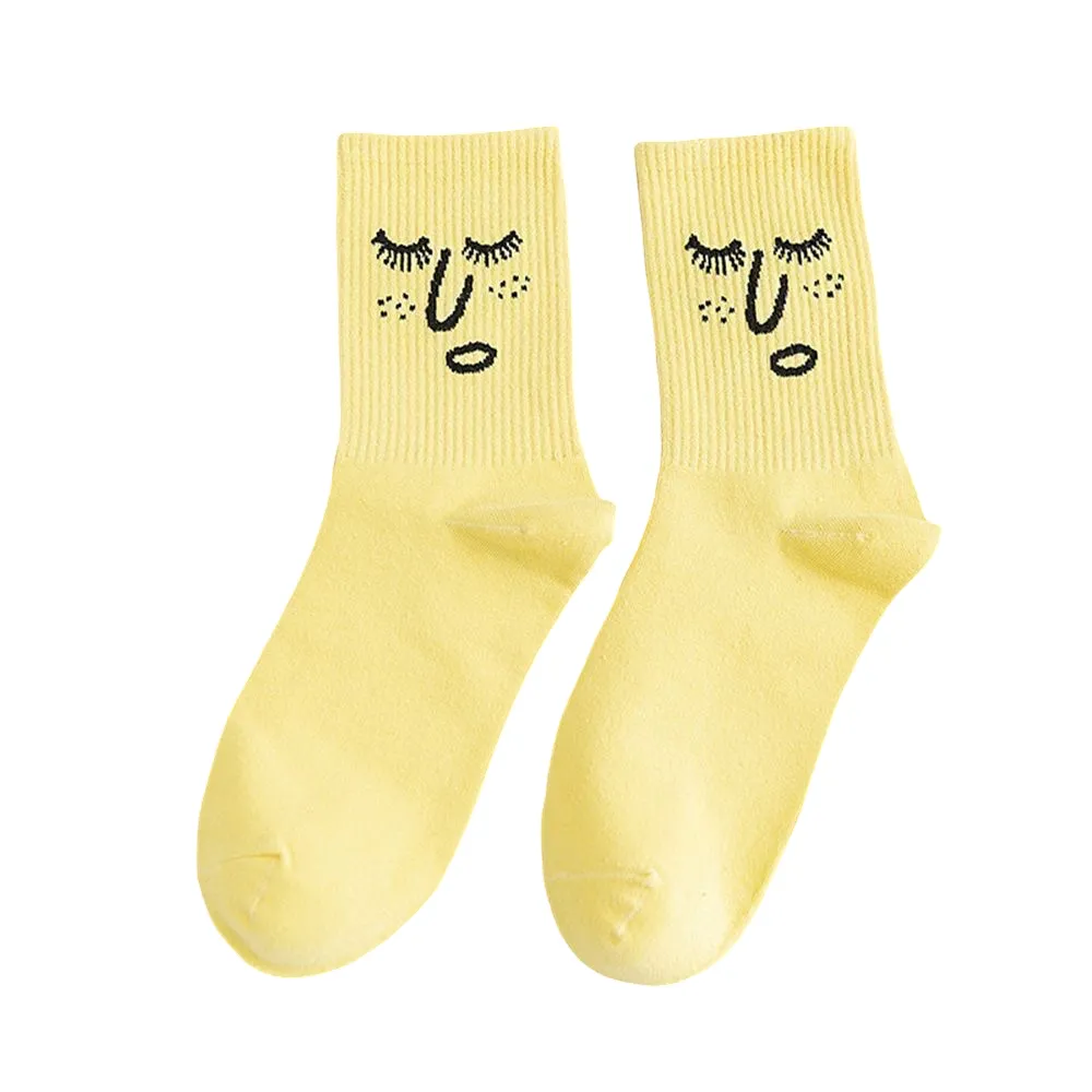 Anysox 5 Pairs One Size 5-9 Yellow Unisex Wacky Expressions Style Trend Surprise Socks With Candy Colors Funny, Kawaii, Happy Girls Socks For Women