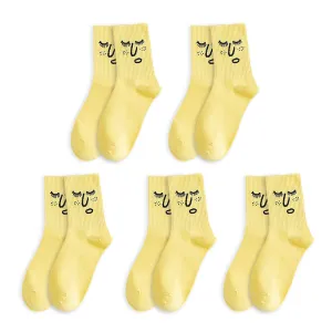 Anysox 5 Pairs One Size 5-9 Yellow Unisex Wacky Expressions Style Trend Surprise Socks With Candy Colors Funny, Kawaii, Happy Girls Socks For Women