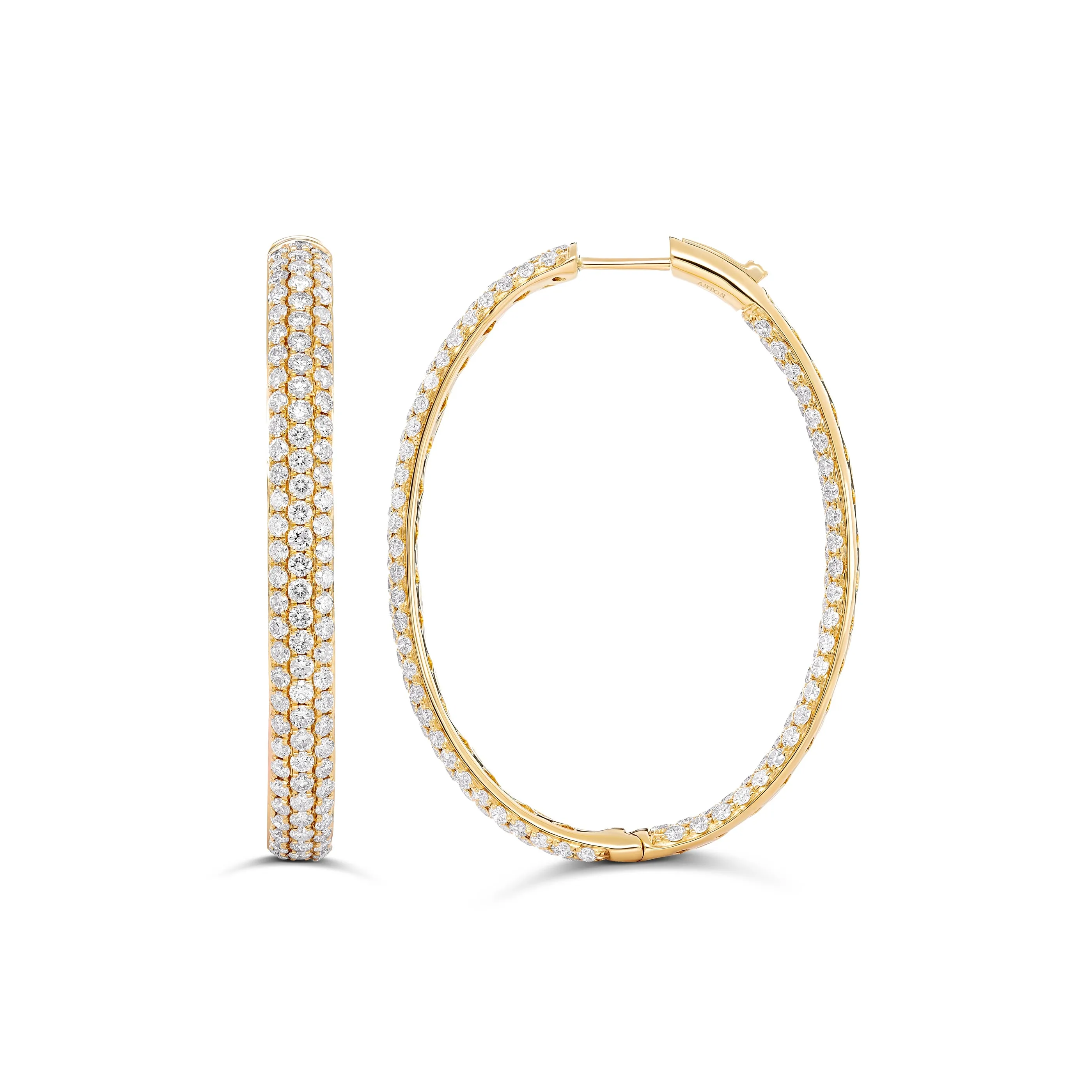 Artisan Pavé Oval Hoop Earrings | 18K Yellow Gold