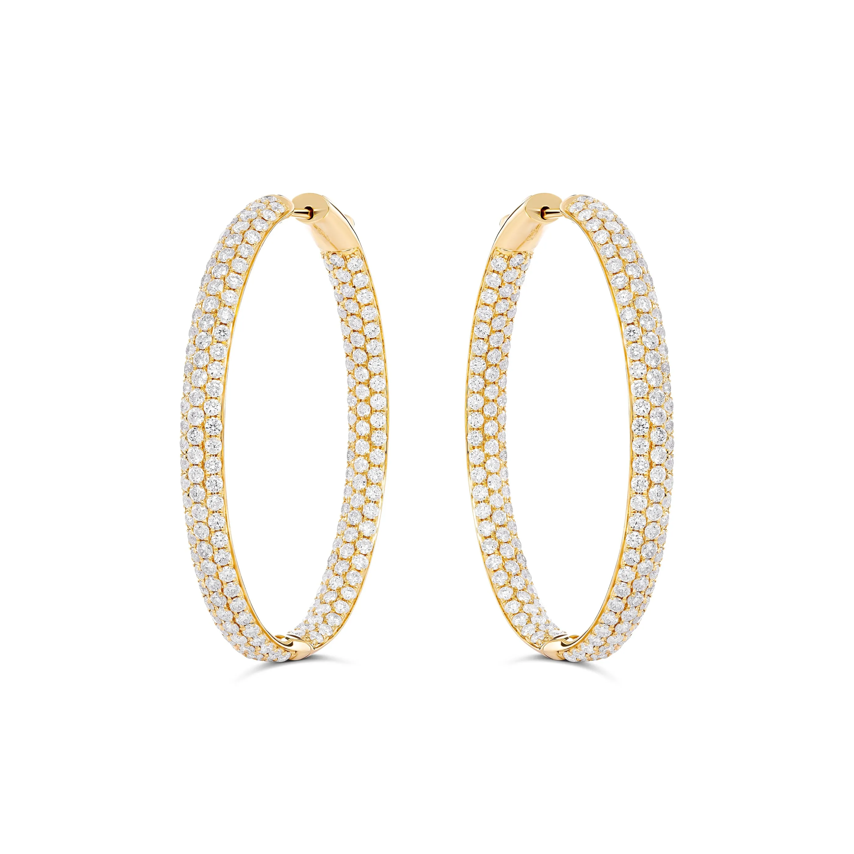 Artisan Pavé Oval Hoop Earrings | 18K Yellow Gold