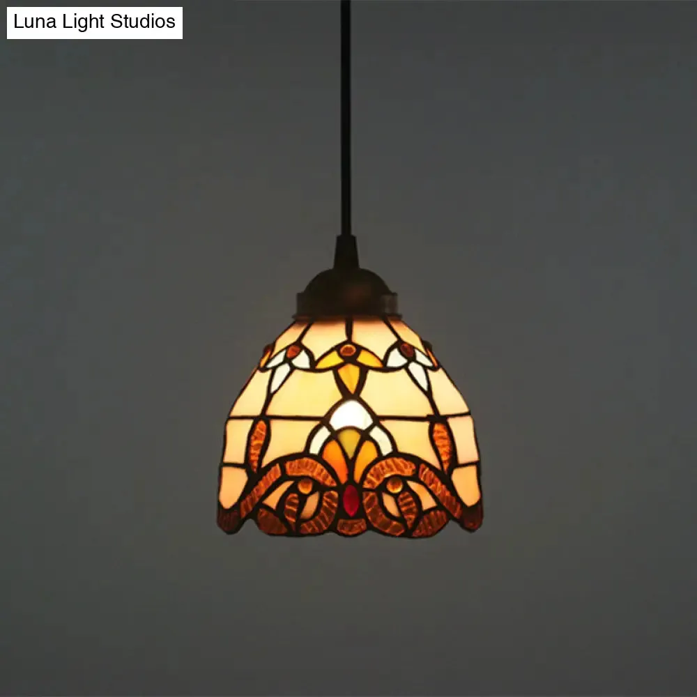 Baroque Stained Glass Pendant Light in Brown for Restaurant Ceiling Decor