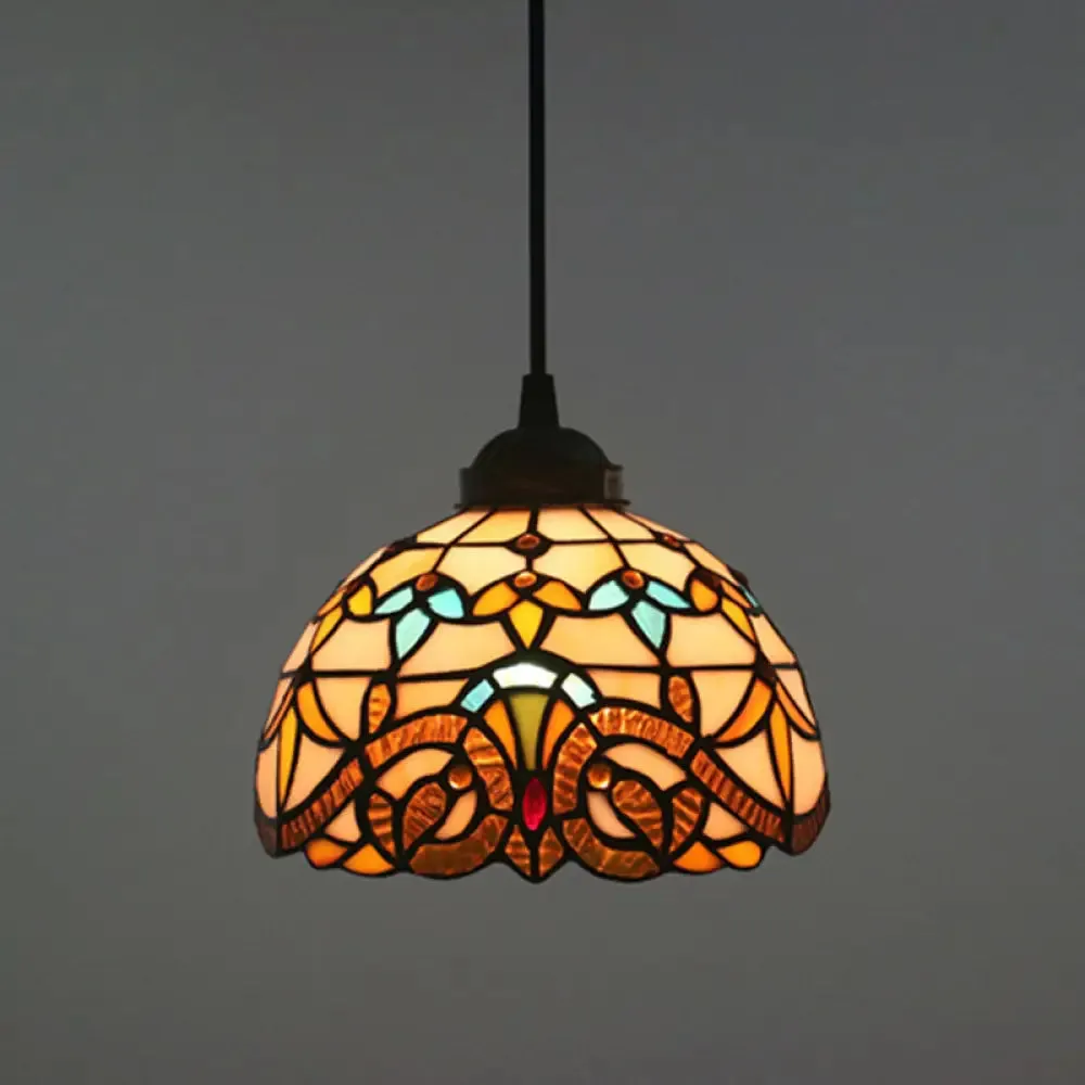 Baroque Stained Glass Pendant Light in Brown for Restaurant Ceiling Decor