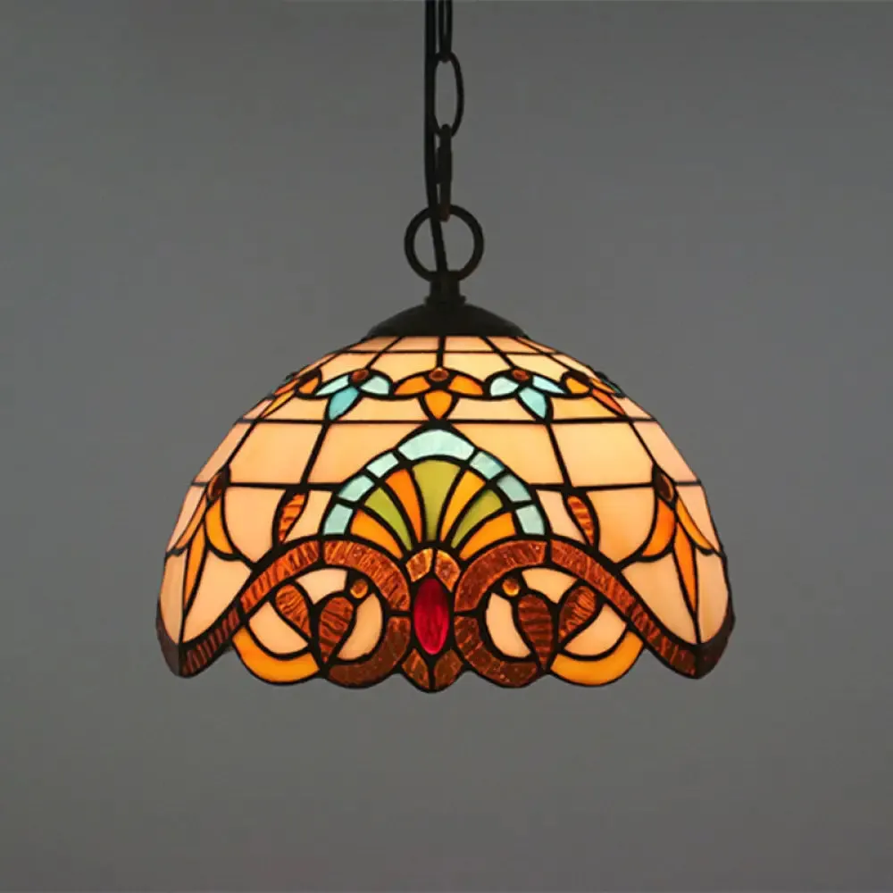 Baroque Stained Glass Pendant Light in Brown for Restaurant Ceiling Decor