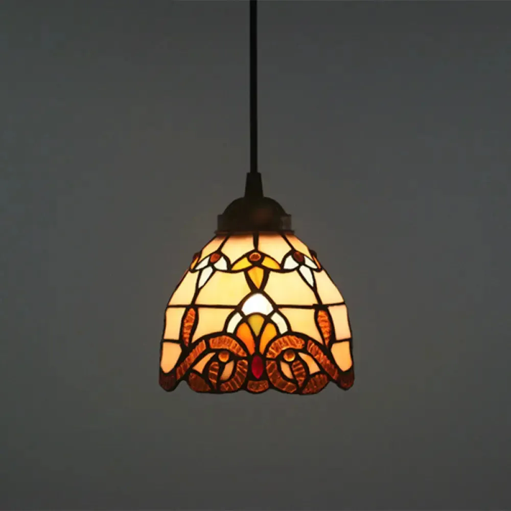 Baroque Stained Glass Pendant Light in Brown for Restaurant Ceiling Decor