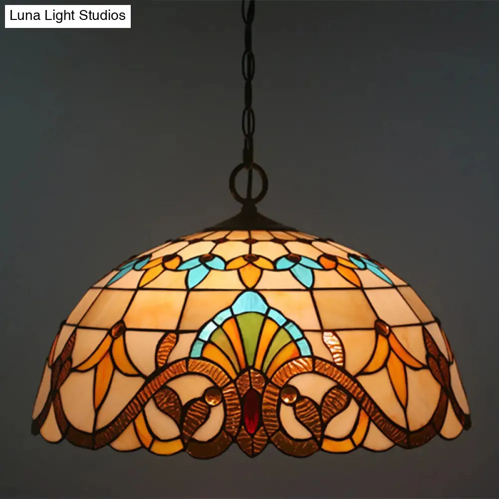 Baroque Stained Glass Pendant Light in Brown for Restaurant Ceiling Decor