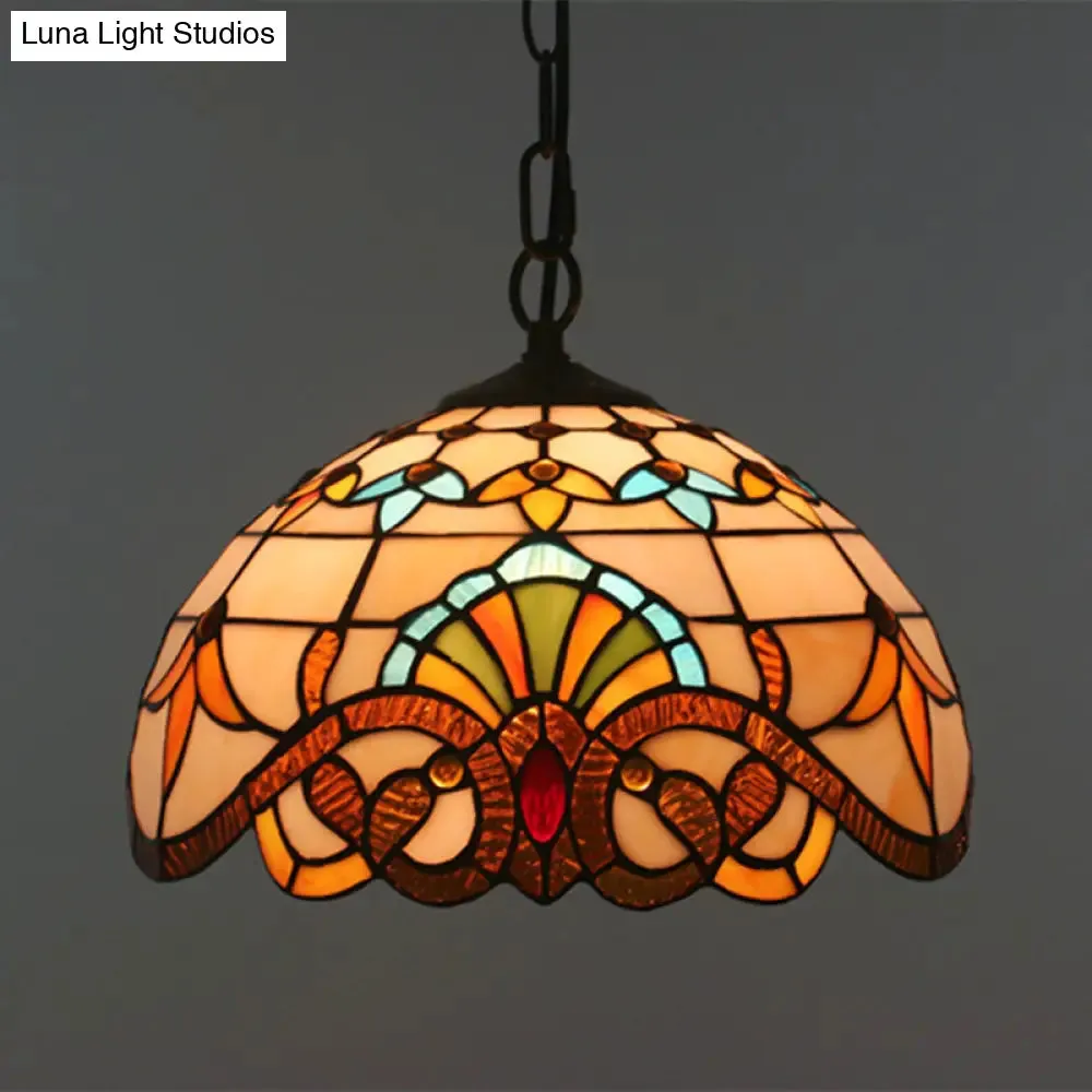 Baroque Stained Glass Pendant Light in Brown for Restaurant Ceiling Decor