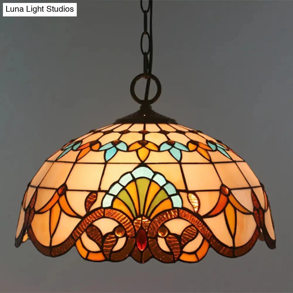 Baroque Stained Glass Pendant Light in Brown for Restaurant Ceiling Decor