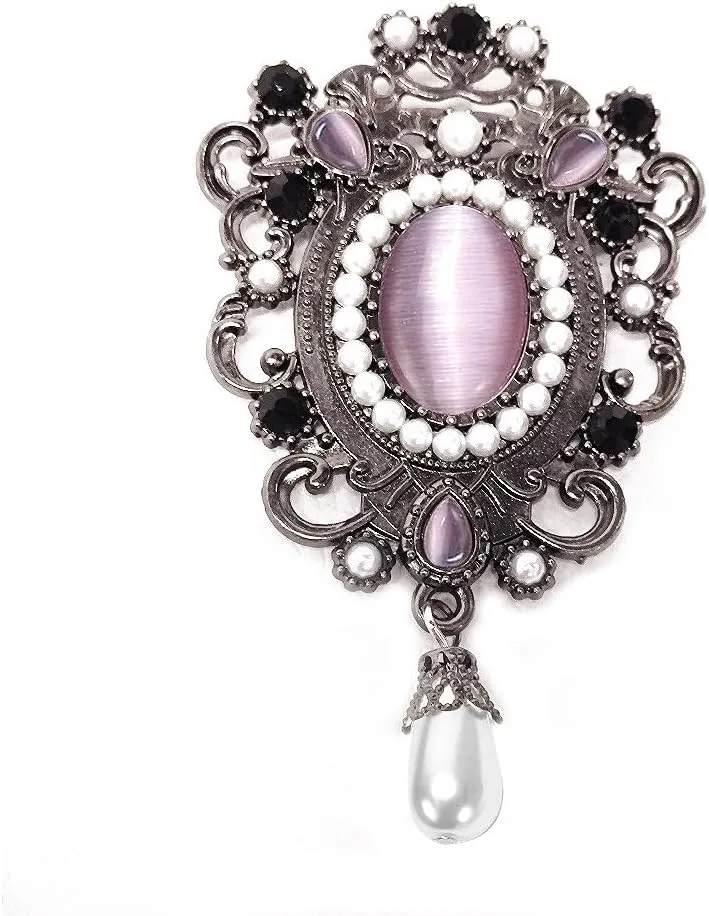 Baroque Vintage Brooch Pin for Women Fashion Pink Faux Gemstone Brooches Lapel Pins Dainty Pearls Elegant Dress Party Collar Accessories Dainty Boho Birthday Festival Holiday Jewelry Gift