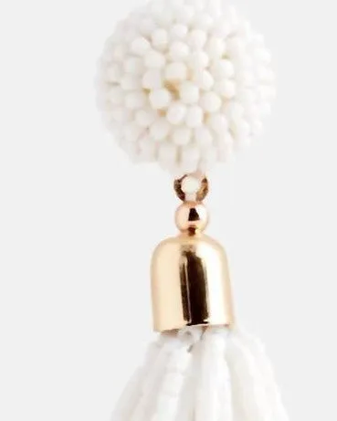 Beaded Tassel Earrings in White | White