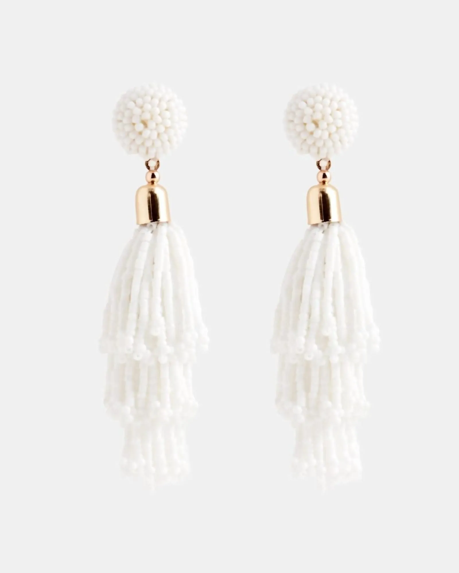 Beaded Tassel Earrings in White | White