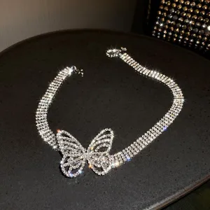 Beautiful Butterfly Crystal Choker Necklaces for Women Shiny Rhinestone Necklaces Statement Jewelry Accessories
