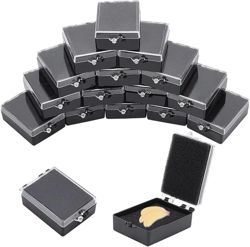 BENECREAT 30pcs Black Plastic Brooch Storage Boxes, 2.6x1.7x0.88inch Small Jewelry Brooch Storage Holder with Protective Foam for Displaying Necklaces, Medals, Bangles