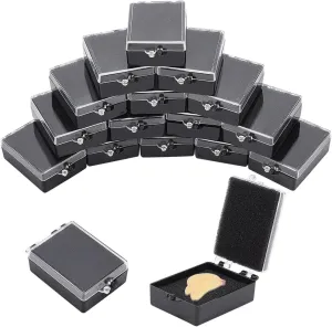BENECREAT 30pcs Black Plastic Brooch Storage Boxes, 2.6x1.7x0.88inch Small Jewelry Brooch Storage Holder with Protective Foam for Displaying Necklaces, Medals, Bangles