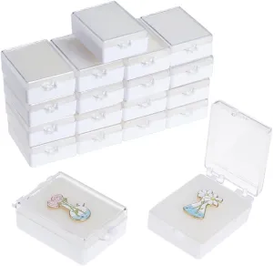 BENECREAT 30PCS Plastic Brooch Storage Boxes, 2.6x1.7x0.8inch Small Jewelry Brooch Storage Holder with White Protective Foam for Displaying Necklaces, Medals, Bangles