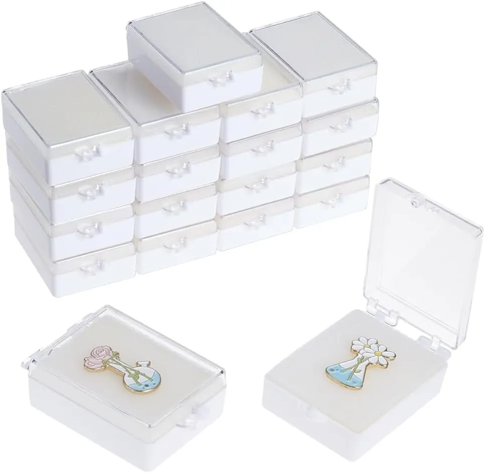 BENECREAT 30PCS Plastic Brooch Storage Boxes, 2.6x1.7x0.8inch Small Jewelry Brooch Storage Holder with White Protective Foam for Displaying Necklaces, Medals, Bangles