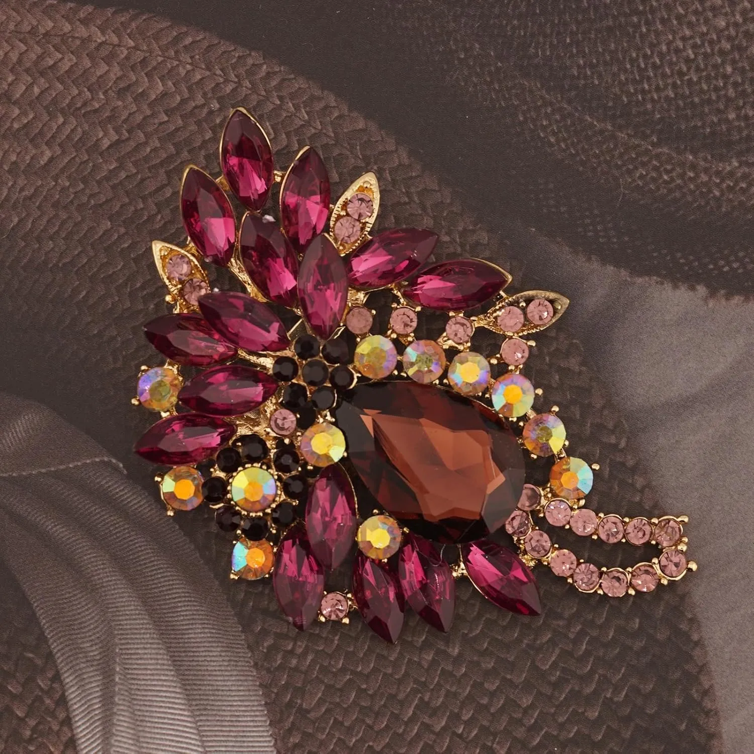 Big Large Leaf Moon shape tassels Brooches and Pins Scarf Decoration Gold Tone