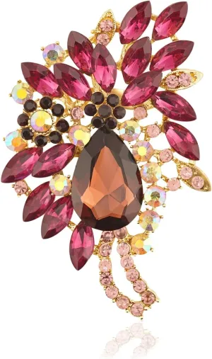 Big Large Leaf Moon shape tassels Brooches and Pins Scarf Decoration Gold Tone